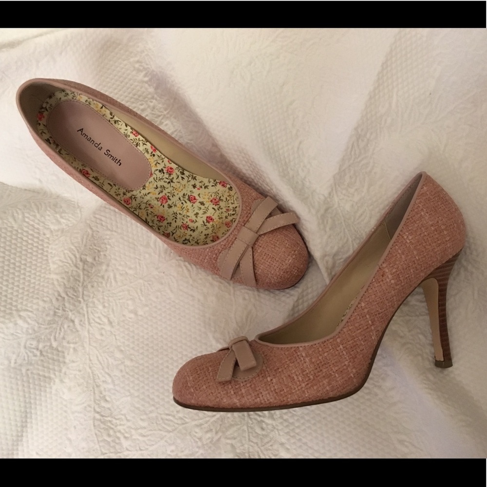 Pink Raffia High Heel Babydoll Shoes
